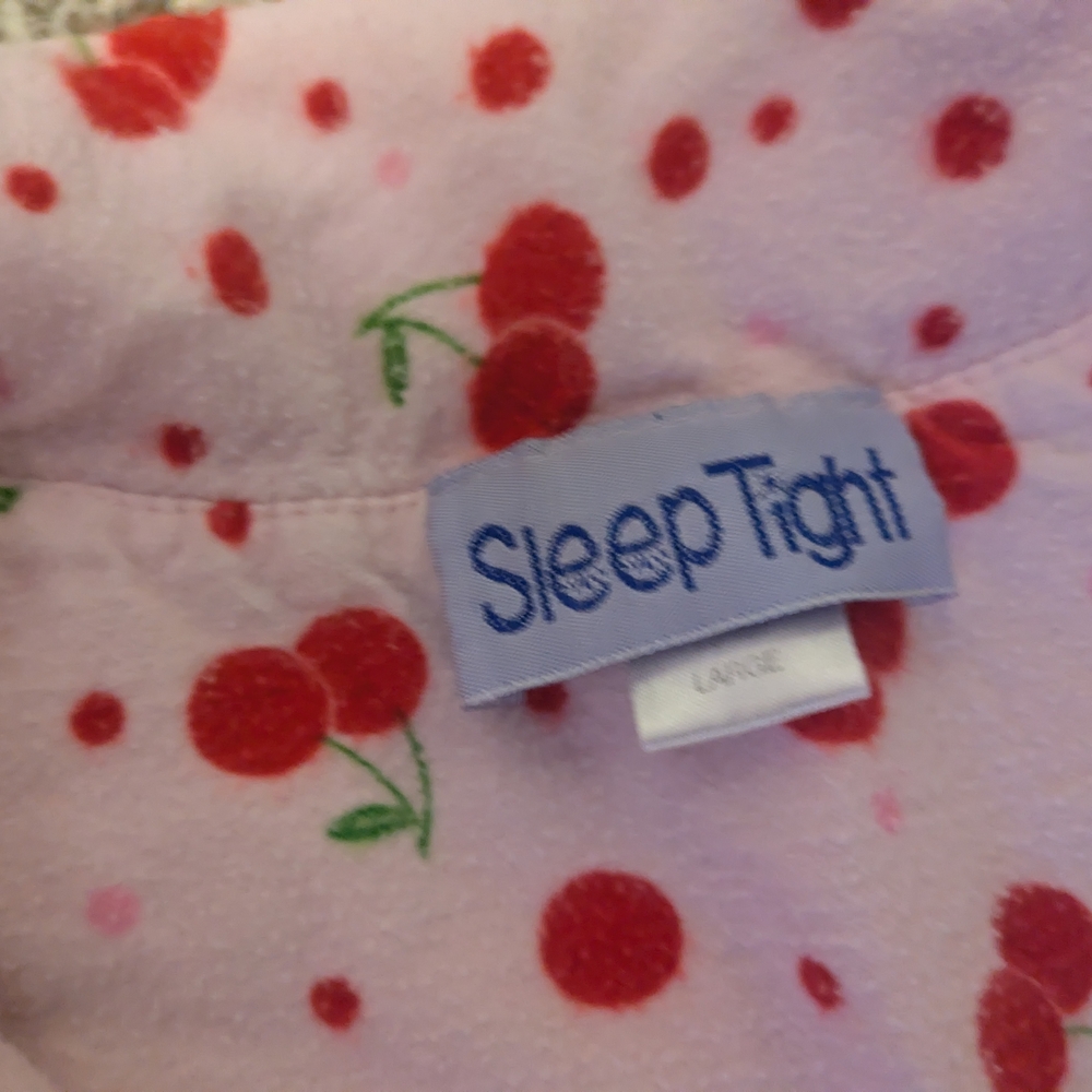 Pink Cherry Print 100% Cotton Pajamas Pants and Long Sleeve Top - Picture 4 of 7